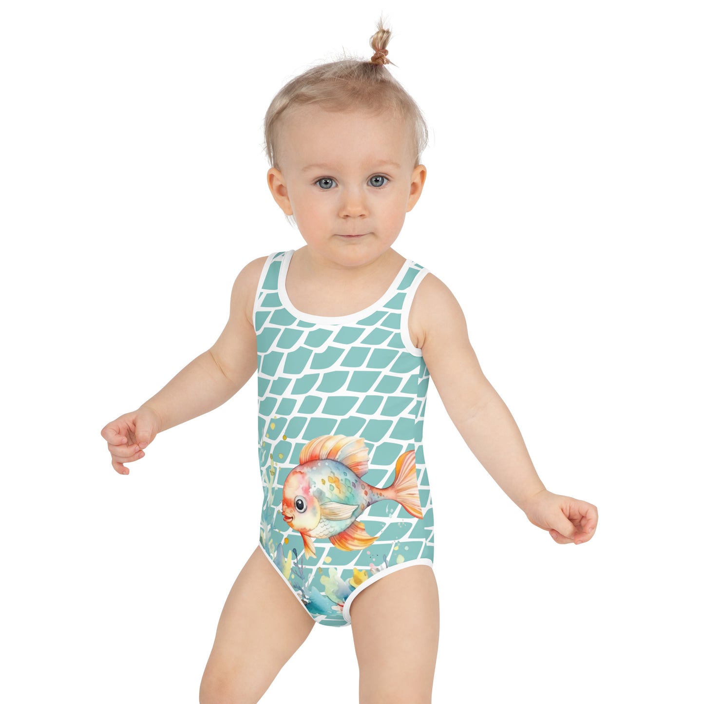 Ocean Love Fish All-Over Print Kids Swimsuit